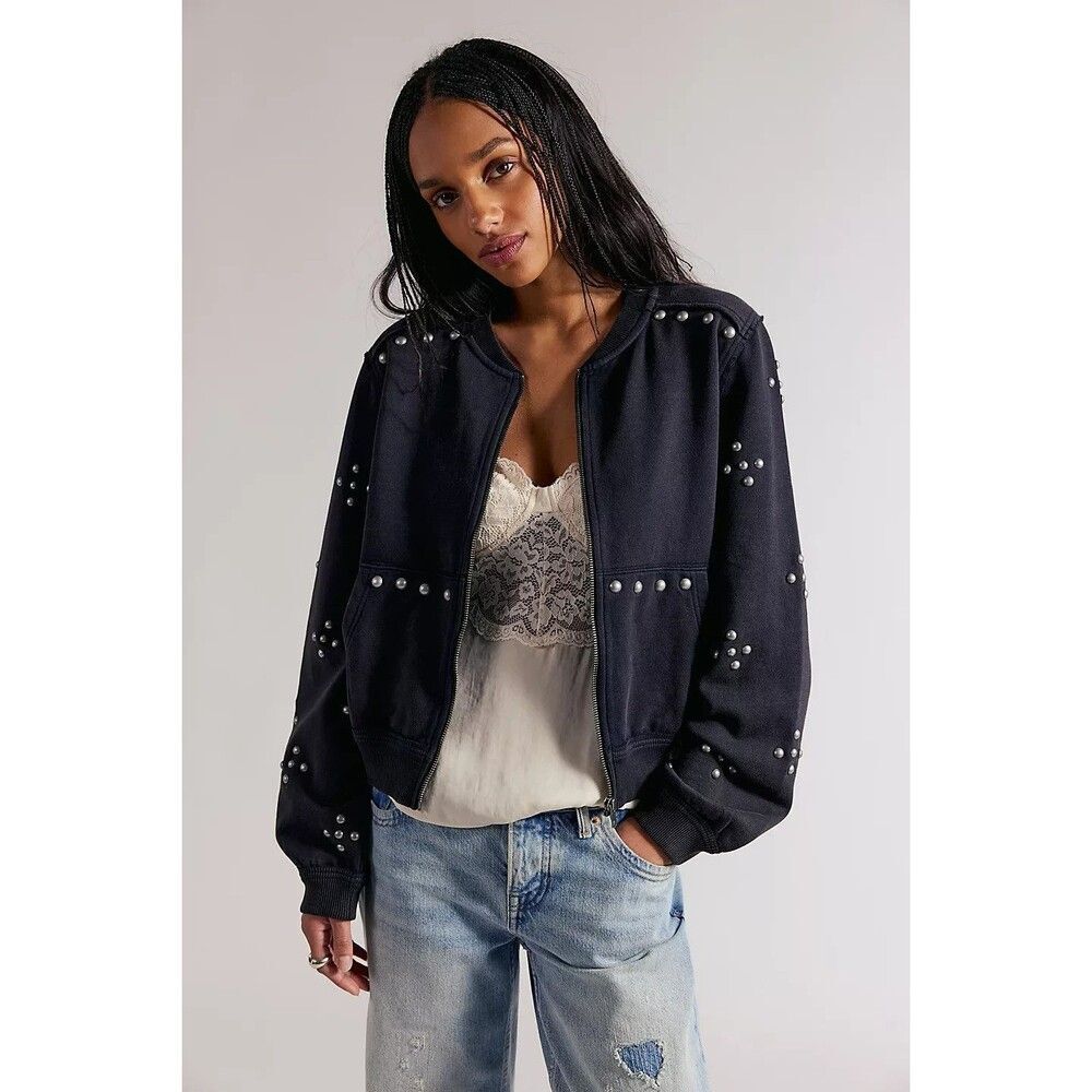 Free people We The Free On My Mind Studded Zip Up Trendy Jacket Cotton M 288884